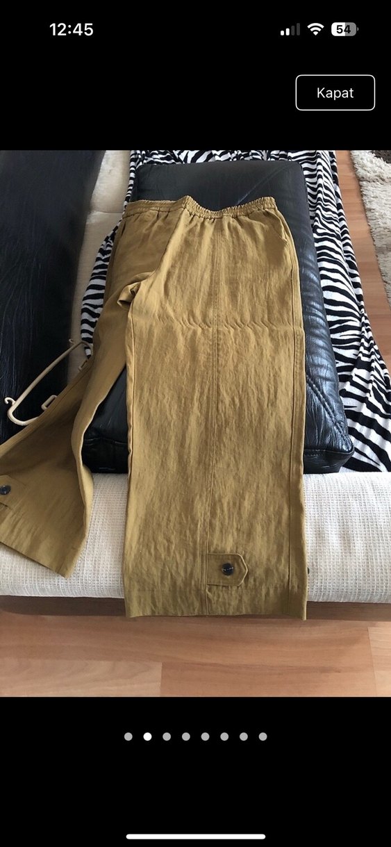 Zara Bej Keten Midi Bol Paça Pantolon - Görsel 2