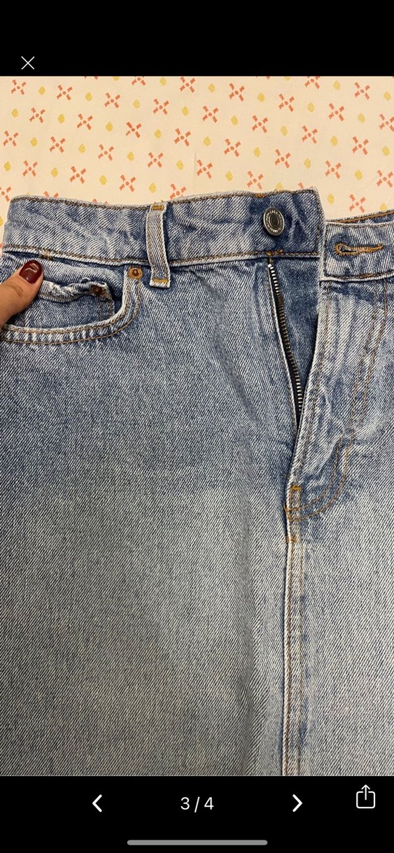 Düğmeli mavi Midi Denim Etek - Görsel 3