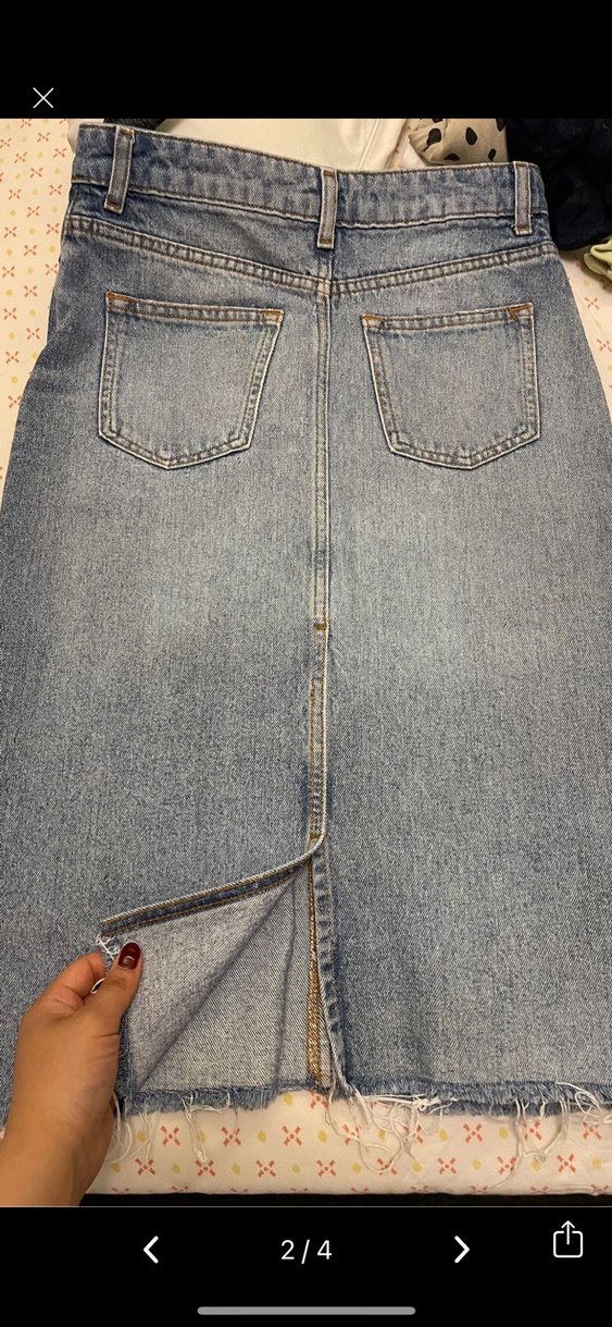 Düğmeli mavi Midi Denim Etek - Görsel 2