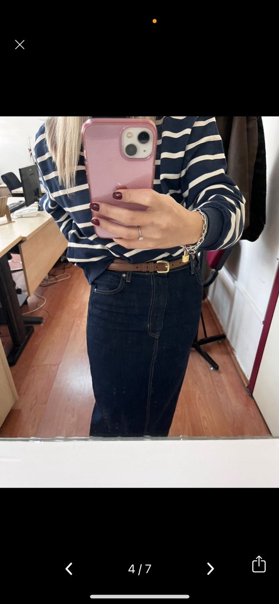 Kadın Lacivert Midi Kot Etek - Görsel 3