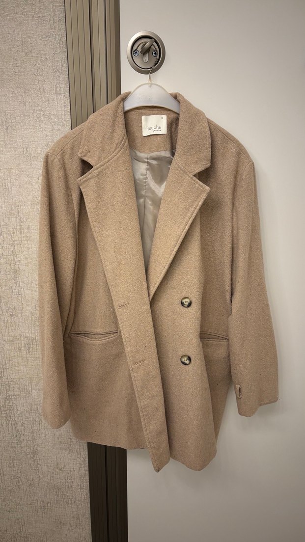 Bej Midi Yün Kadın Kaban - Görsel 2