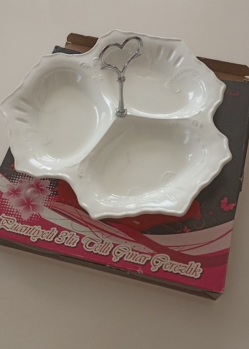 3 Bölmeli Beyaz Porselen Çerezlik - Görsel 2