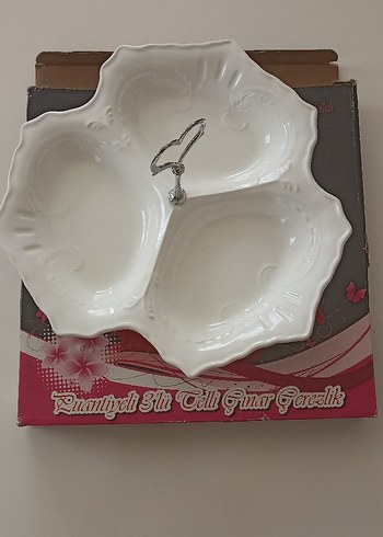 3 Bölmeli Beyaz Porselen Çerezlik - Görsel 3