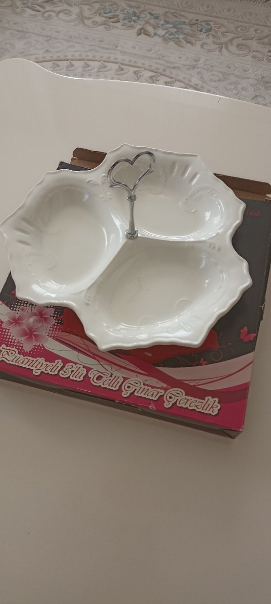 3 Bölmeli Beyaz Porselen Çerezlik - Görsel 2