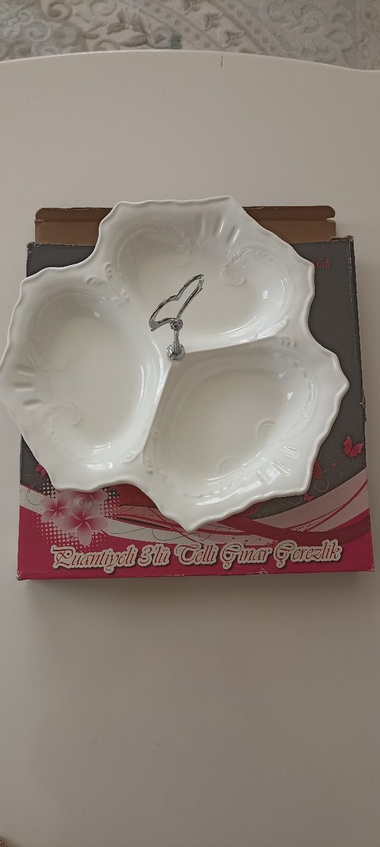 3 Bölmeli Beyaz Porselen Çerezlik - Görsel 3