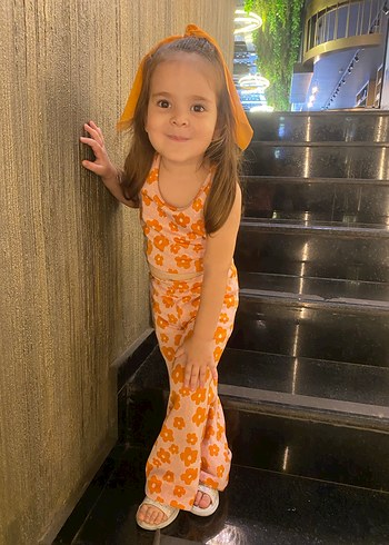 Turuncu Çiçekli Kız Çocuk takım - Görsel 2