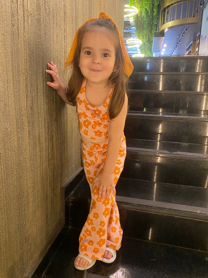 Turuncu Çiçekli Kız Çocuk takım - Görsel 2