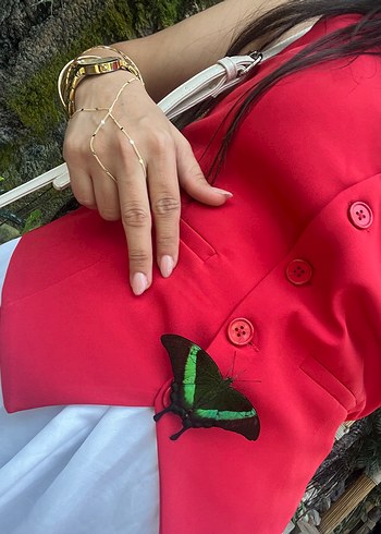 Kırmızı V Yaka Kadın Yelek - Görsel 3