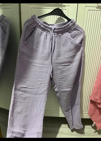 Mor Midi Keten Rahat Kesim Kadın Pantolon - Görsel 2