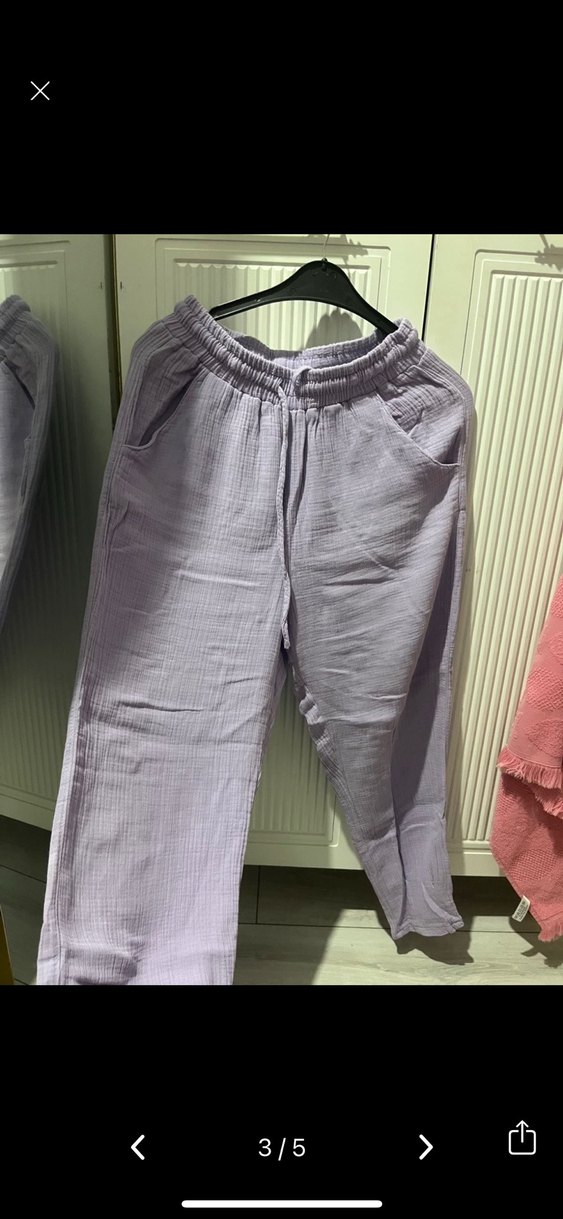 Mor Midi Keten Rahat Kesim Kadın Pantolon - Görsel 2