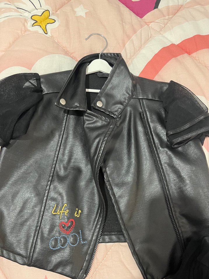 Kız Çocuk Siyah Deri Goth Bolero - Görsel 4