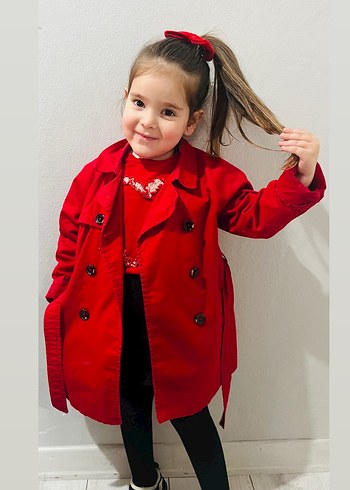 Düğmeli Kırmızı Midi Trençkot - Görsel 5