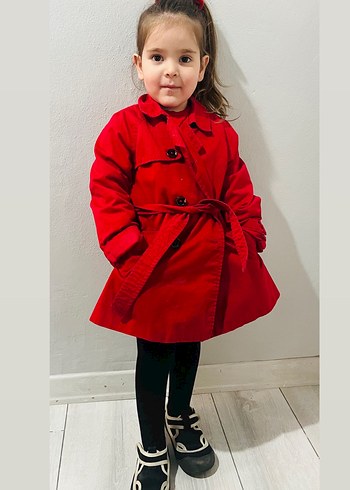 Düğmeli Kırmızı Midi Trençkot - Görsel 6