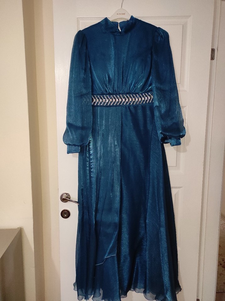 Mavi Janjan Kumaş Abiye - Görsel 4