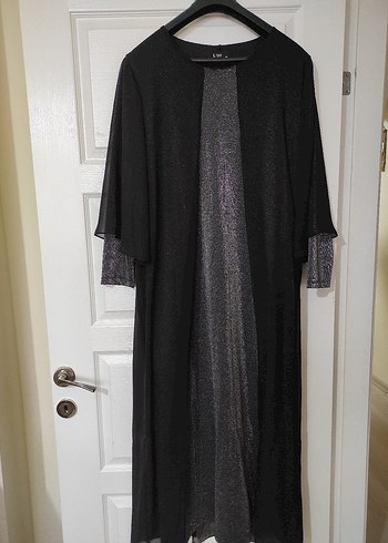 Uzun Siyah Gri Drapeli Kadın Elbise - Görsel 4