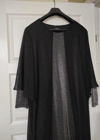 Uzun Siyah Gri Drapeli Kadın Elbise - Görsel 3