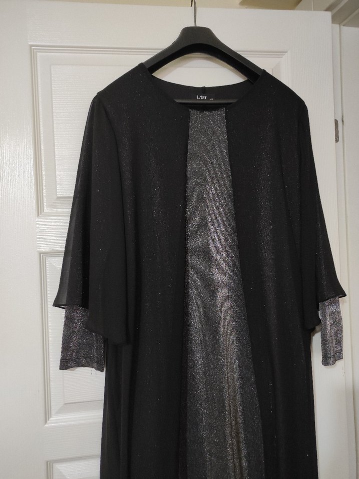 Uzun Siyah Gri Drapeli Kadın Elbise - Görsel 3