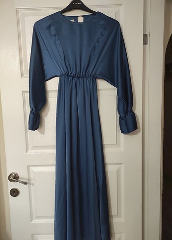 Kuşaklı Mavi Uzun Kadın Elbise - Görsel 2