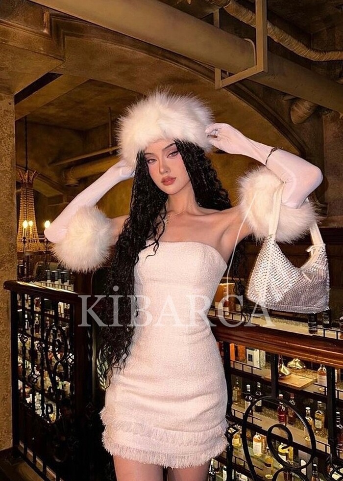 Beyaz Kürk Kalpak Peluş Şapka  Uzun Tüylü - Görsel 2