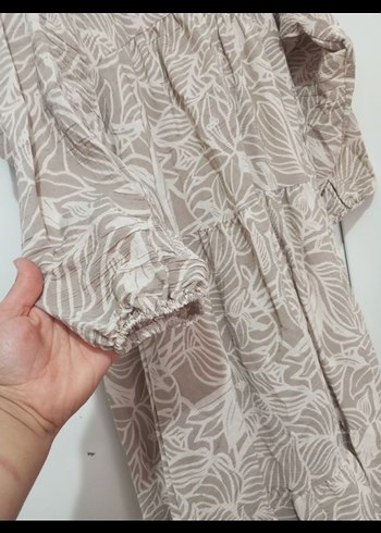 Bej Bohem Uzun tesettür elbise - Görsel 4