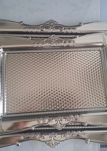 Altın Renkli Parlak Dekoratif ikili çay Tepsisi - Görsel 2