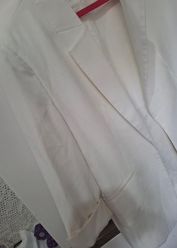 Düğmeli Beyaz Kadın  Blazer Ceket - Görsel 2