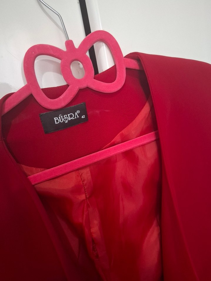 Kırmızı Fermuarlı Kadın Blazer Ceket - Görsel 3