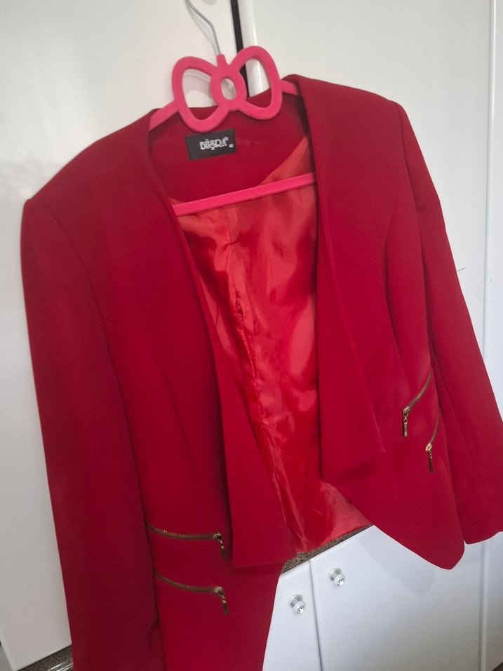 Kırmızı Fermuarlı Kadın Blazer Ceket - Görsel 2