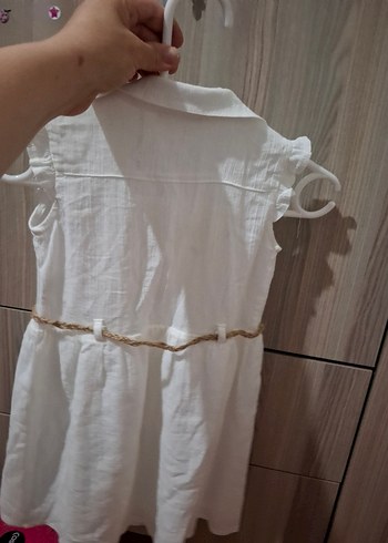 5 Yaş Beden Kızlar için Nakışlı Beyaz Keten Elbise