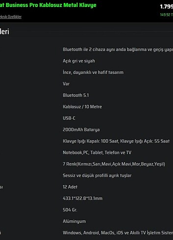 MONSTER PUSAT BUSİNESS PRO KABLOSUZ METAL KLAVYE  - Görsel 3