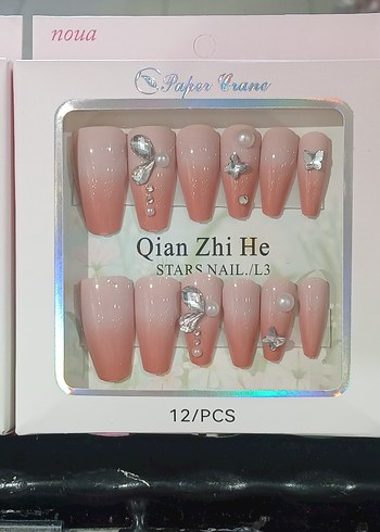 Pembe Pastel Yıldızlı Takma Tırnak 12'li
