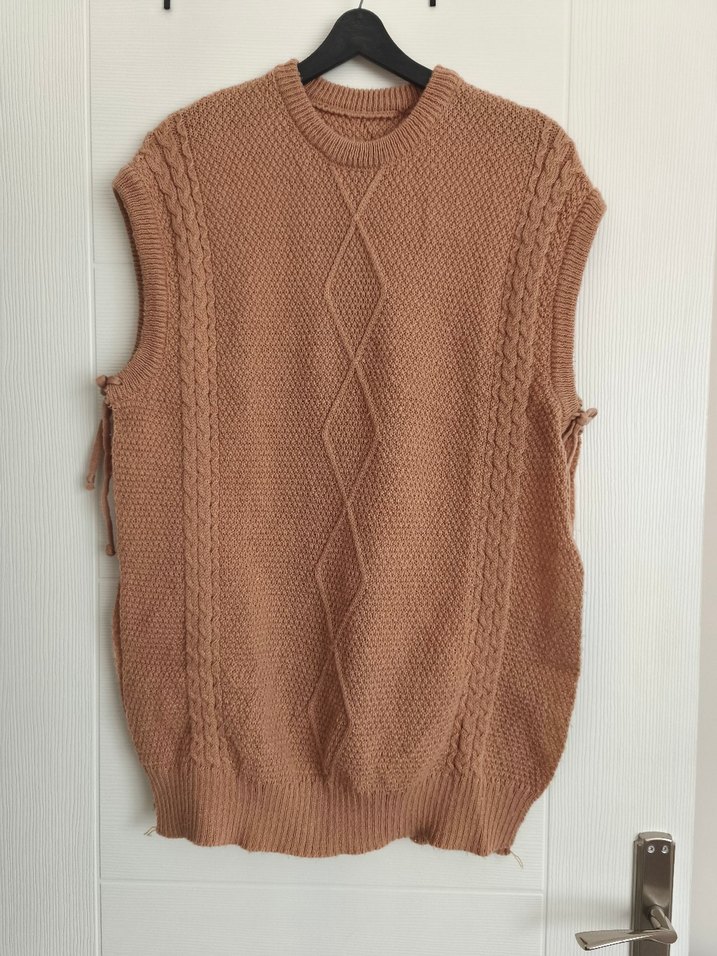 Bej Örgü Bohem Kadın Süveter - Görsel 3