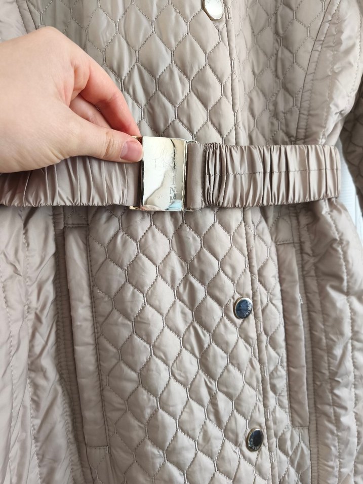 Bej Uzun Kadın mont Düğmeli Kemerli - Görsel 3