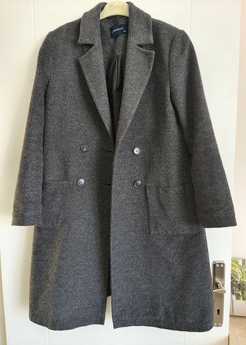 Gri Çift Düğmeli Kaban - Görsel 3