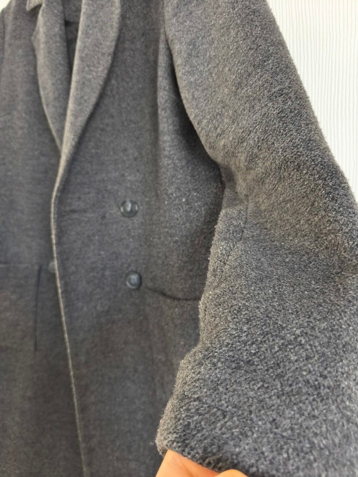 Gri Çift Düğmeli Kaban - Görsel 4