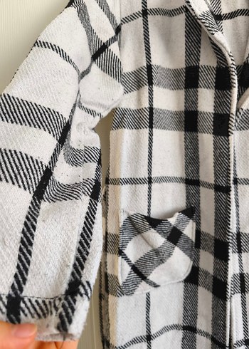 Ekose Desenli siyah Uzun Kadın Kaban - Görsel 2