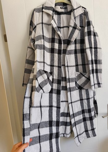 Ekose Desenli siyah Uzun Kadın Kaban - Görsel 3