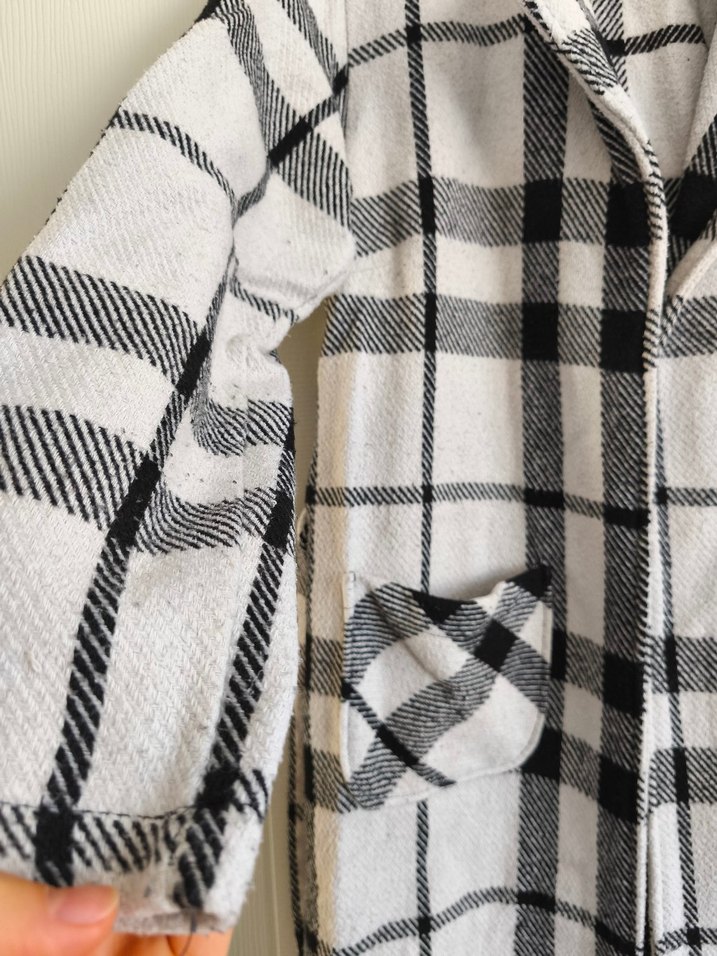 Ekose Desenli siyah Uzun Kadın Kaban - Görsel 2