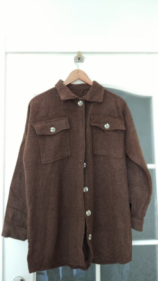 Düğmeli Kahverengi Kadın Yün ceket - Görsel 2