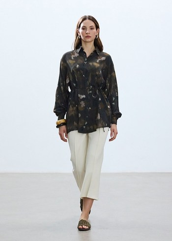 Kadın Haki Düğmeli Uzun Kollu Gömlek - Görsel 2