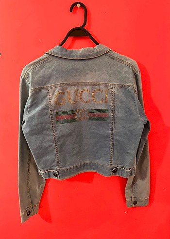 Gucci Logo Detayli Acik Mavi Denim Ceket