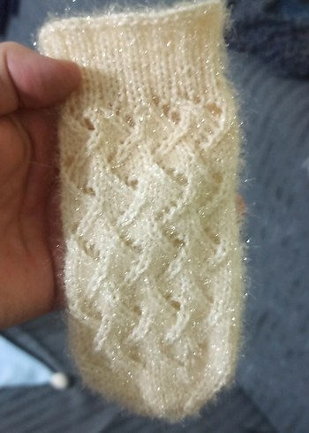 Kızlar için Bej Örgü Sıcak Ev Terliği - Görsel 2