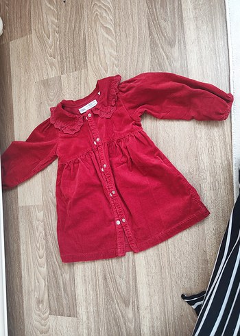 Zara Bordo kadife ince çizgili elbise