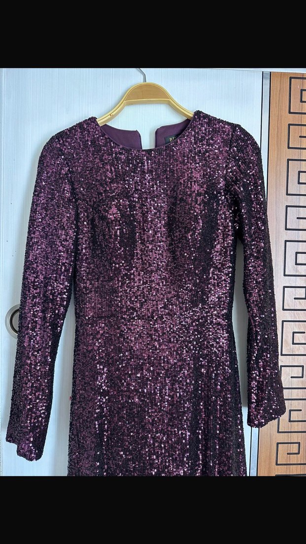 Kadın Mor Payetli Uzun Abiye Elbise - Görsel 4