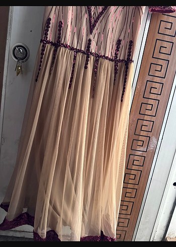 Bordo Nakışlı Uzun Bohem Elbise - Görsel 3