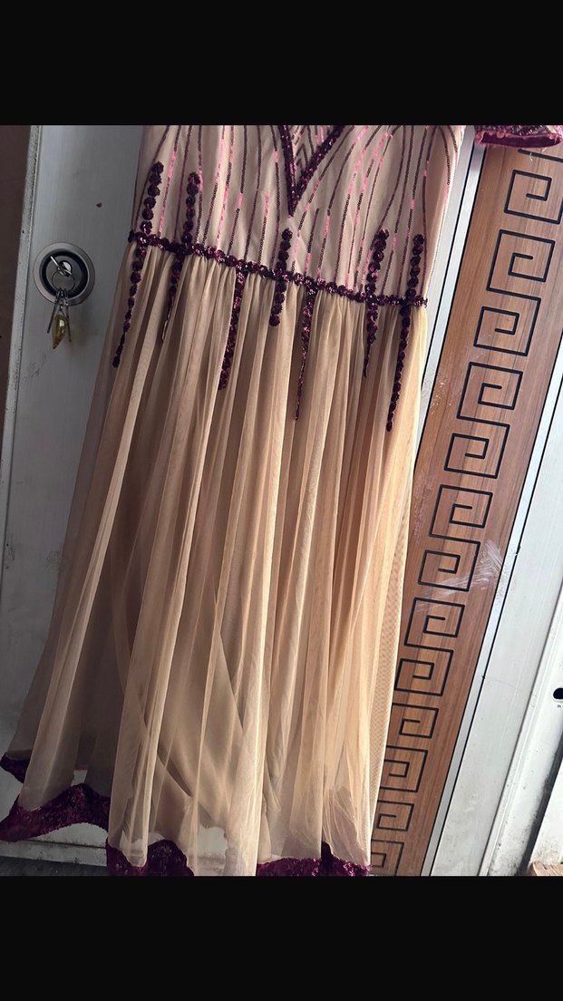 Bordo Nakışlı Uzun Bohem Elbise - Görsel 3