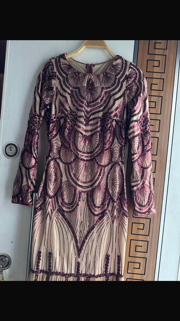 Bordo Nakışlı Uzun Bohem Elbise - Görsel 5