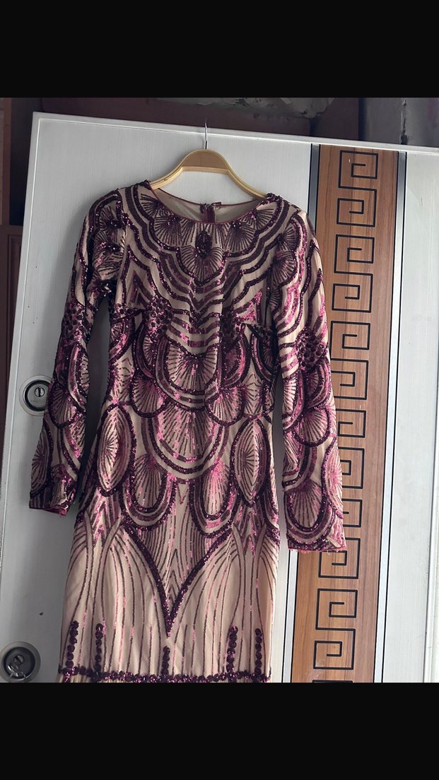 Bordo Nakışlı Uzun Bohem Elbise - Görsel 2