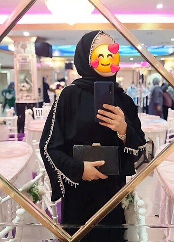 Abaya boydan ön çıt çıt lı kemerli krep kumaş şal ile birlikte