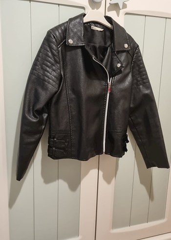 Siyah Deri Biker Ceket, Fermuarlı, İnce Kesim